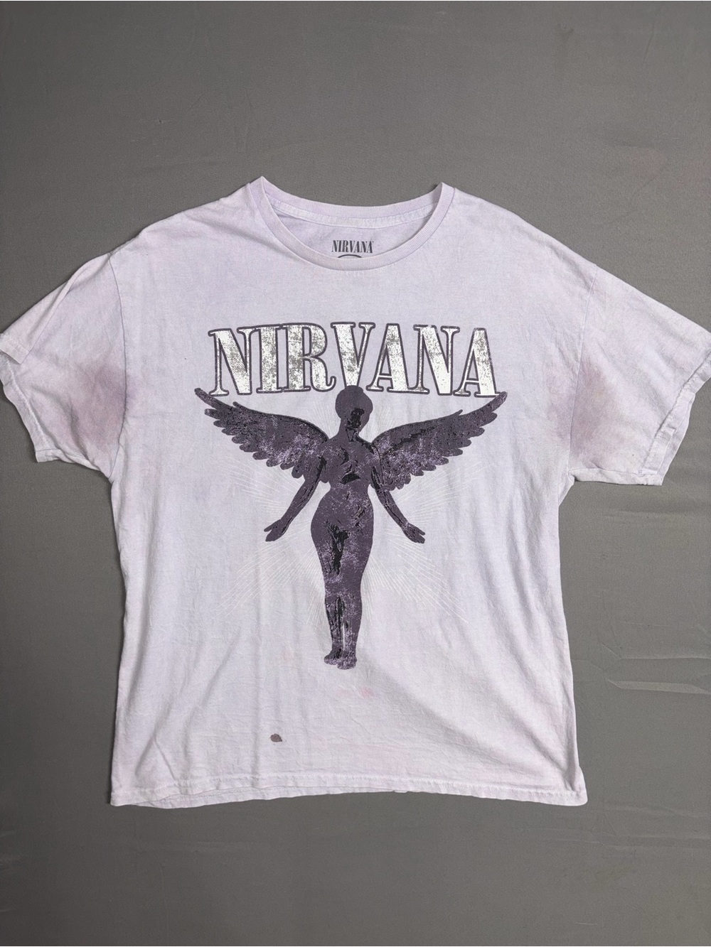 NIRVANA White Tee with Purple Angel Graphic